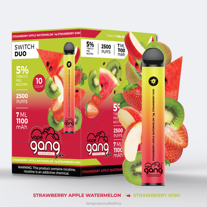 Bang Vape South Africa - Strawberry Apple Watermelon - Strawberry Kiwi Vape Gang Switch Duo 2 flavors (Box of 10) X0VV45