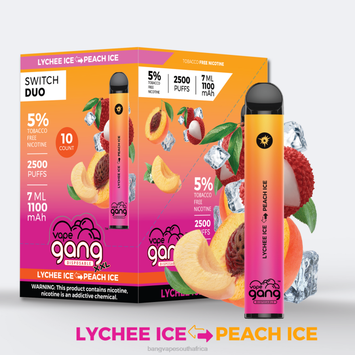 Bang Vape cape town - Lychee Ice - Peach Ice Vape Gang Switch Duo 2 flavors (Box of 10) X0VV42