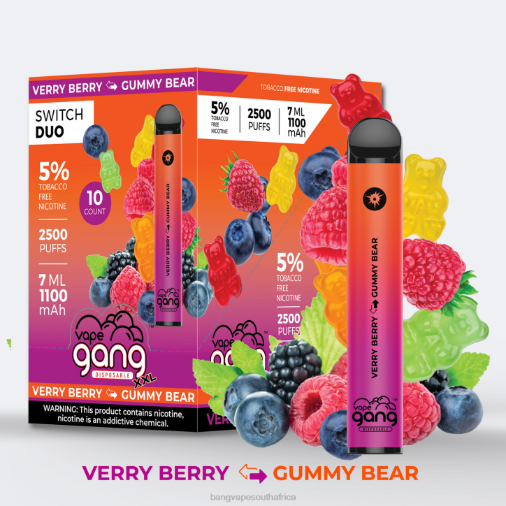 Vape Gang disposables - Very Berry - Gummy Bear Vape Gang Switch Duo 2 flavors (Box of 10) X0VV48