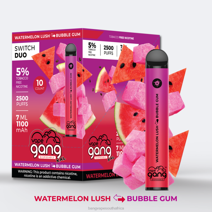 Vape Gang shop - Watermelon Lush - Bubble Gum Vape Gang Switch Duo 2 flavors (Box of 10) X0VV49